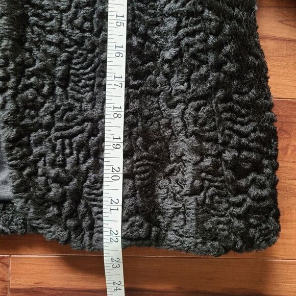 VTG Retro Jacket Womens 14 Black Faux Fur Crop Curly Lamb Coat Mobwife Downtown - Picture 8 of 10